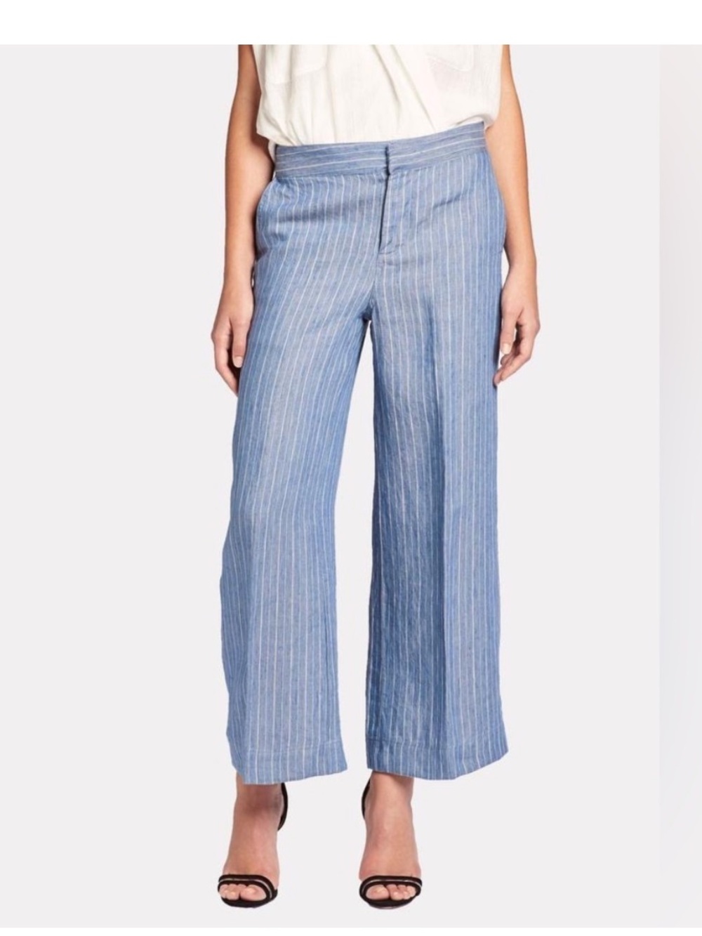 BROCHU WALKER - Landon Linen Cropped Pant in Dume Chambray Stripe Size M